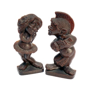 Set of 2 Vintage Hawaiian Hula Figurines by Frank Schriman Cast Resin and Monkeypod Wood Hawaii Souvenirs Collectible Hula Dancer Couple