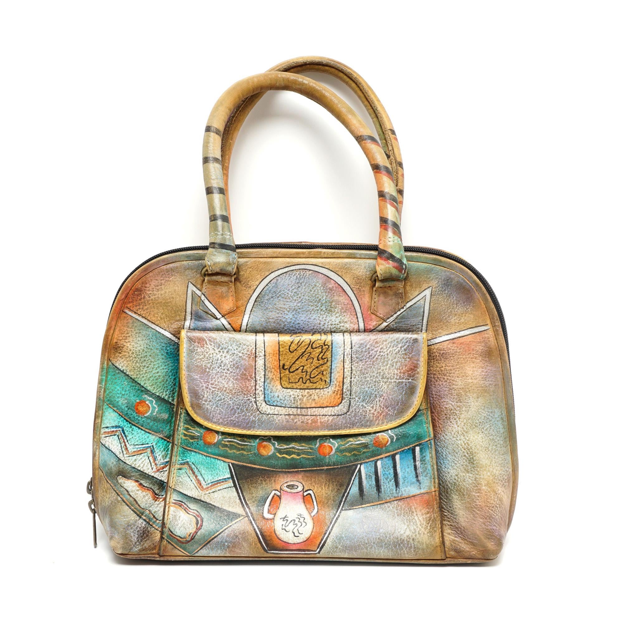 Anuschka Vintage Hand Painted Handbag Genuine Leather Southwest