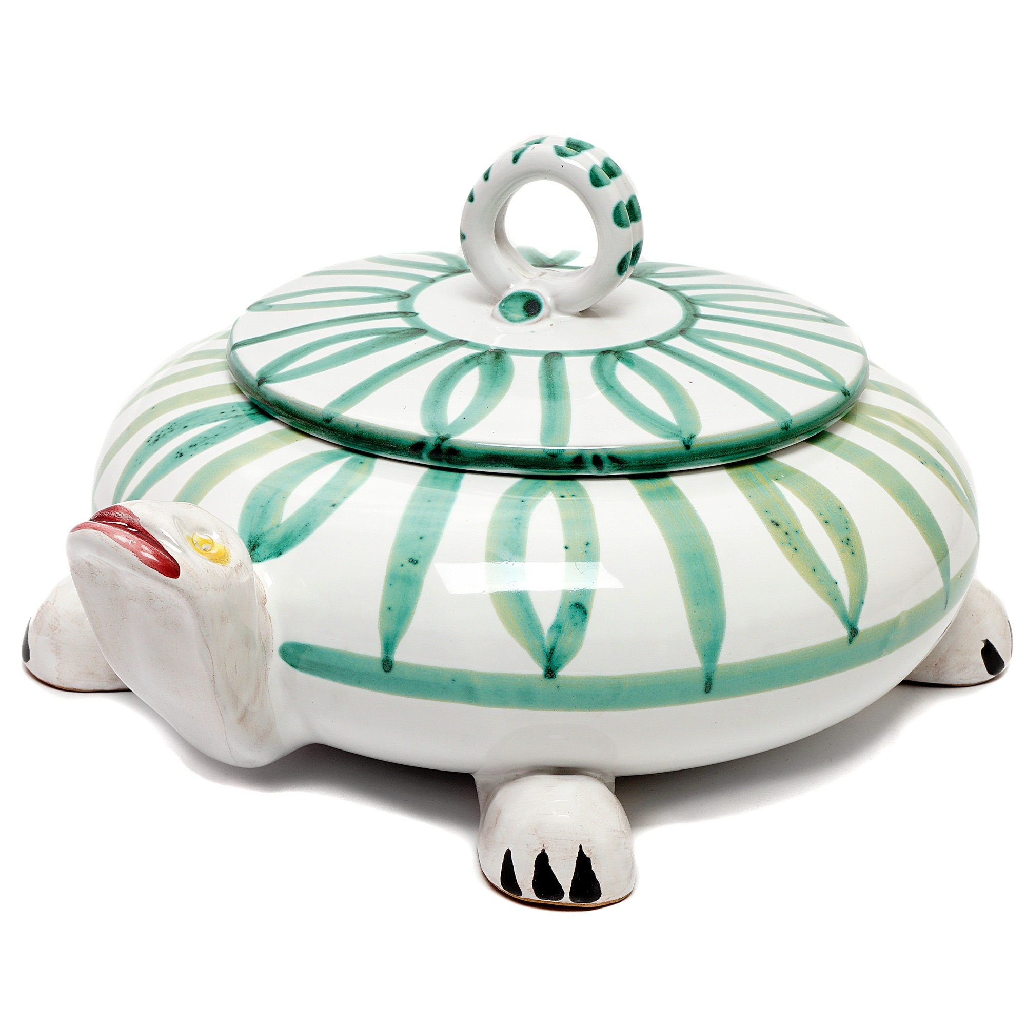 Large Bowl with lid with green turtle print