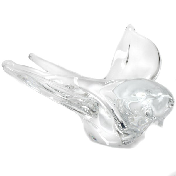 Hand Blown Glass Bird Signed FM Konstglas Ronneby, Sweden Clear Crystal Figurine Swallowtail Bird, Benito Marcolin Designed Glass Figurine