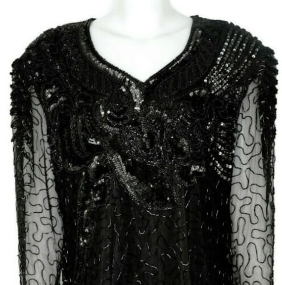 100% Silk Black Beaded Special Occasion Cocktail … - image 2