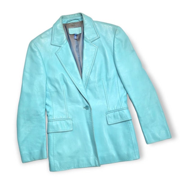 Vintage ESCADA Sport lambs nappa leather blazer in fresh turquoise - size 34/XS