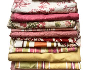 Decorator Fabric Scraps: Pink, Red Yellow  Designer Upholstery Bundle
