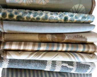 Decorator Pale Aqua Blue Fabric Scraps: Designer Upholstery Bundle