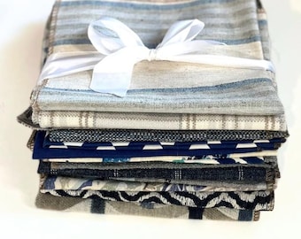Decorator Blue Fabric Scraps: Designer Upholstery Bundle