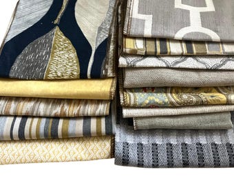 Decorator Fabric Scraps: Yellow/ Gray Designer Upholstery Bundle