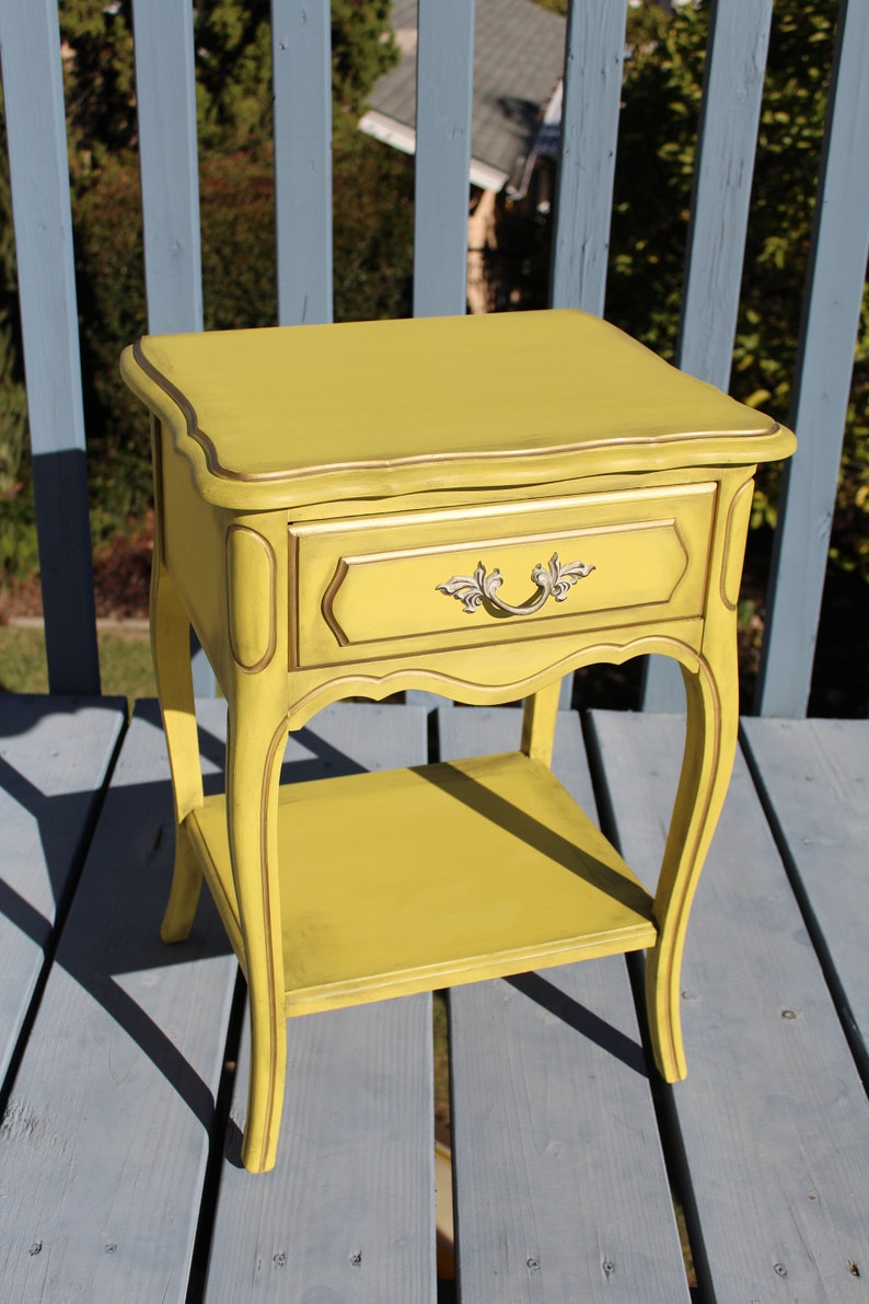 SOLD Yellow furniture vintage French provincial nightstand Etsy