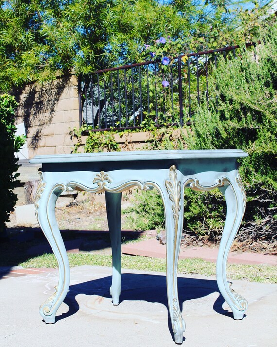 Vintage Side End Table Aqua Blue French Provincial Victorian Etsy