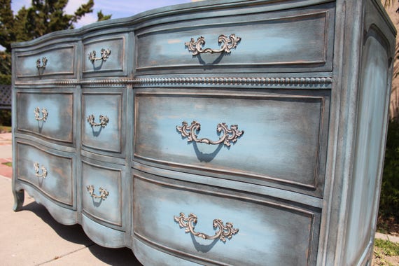 Drexel Touraine Vintage French Provincial Dresser Blue Grey Etsy