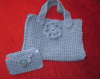Crochet childs shopping bag with matching purse