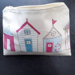Beach hut PVC make up bag, zip pouch, pencil case, toiletry bag