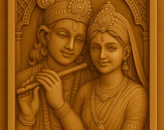 Radha Krishna Holzwandkunst | Madhav Radhe Holzplakette | Radhika Govinda Panel | Puja Raum Dekor |  Lord Krishna Hindu Gott Skulptur
