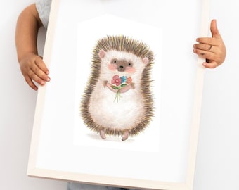 Hedgehog Wall Art Print, Cute Woodland Animal Print, Hedgehog lovers Print A3/A4/A5, Woodland Nursery Decor, Animals Kids Room Print