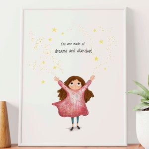Stardust & Dreams Wall Art, Mindset Inspirational Quote Wall Art Print, Impresión de dicho motivacional A3/A4/A5, Impresión de póster de ilustración mágica