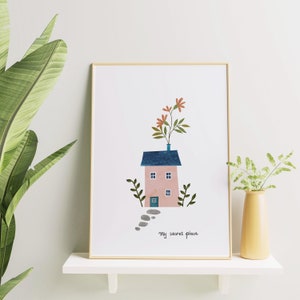 Moje tajne miejsce Sztuka ścienna, Przytulny wydruk A3/A4/A5, Ilustracja na parapetówkę, Inspirujący cytat na temat stanu umysłu Sztuka ścienna, Ekologiczny plakat
