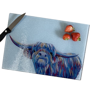 Highland Cow Glass Chopping Board Worktop Saver  - Can be personalised