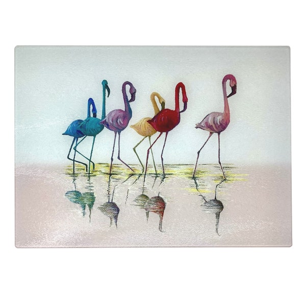 Pink Flamingo Glass Chopping Board Worktop Saver  - Can be personalised