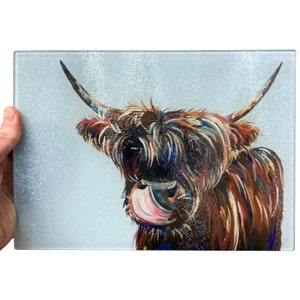 Highland Cow Cheeky Glass Chopping Board Worktop Saver  - Can be personalised