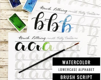 Watercolor Brush Lettering Alphabet & Drills Worksheets