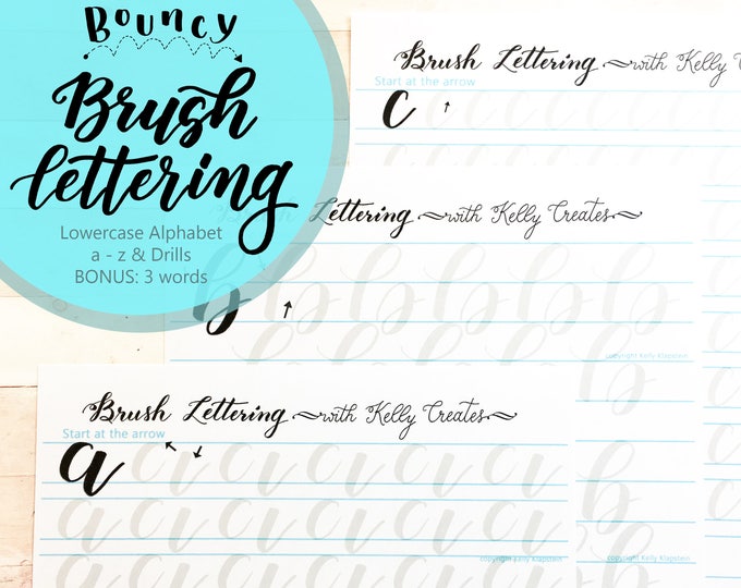 Bouncy Brush Lettering Lowercase Alphabet & Drills for Large Brush Pens