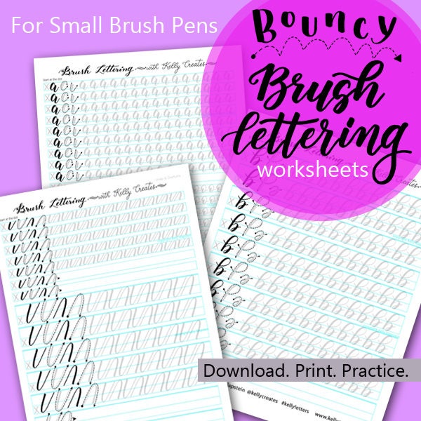 Bouncy Brush Lettering Lowercase Alphabet Worksheets for Small Brush