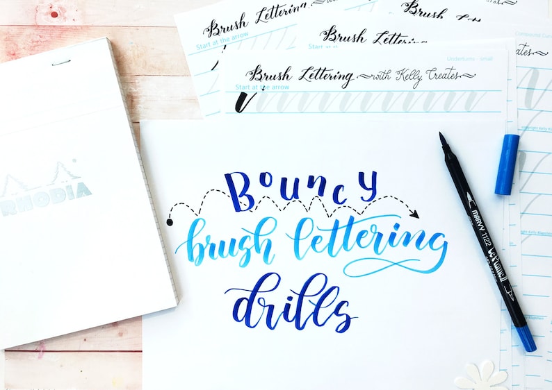 Bouncy Brush Lettering Lowercase Alphabet & Drills for Large Brush Pens ...