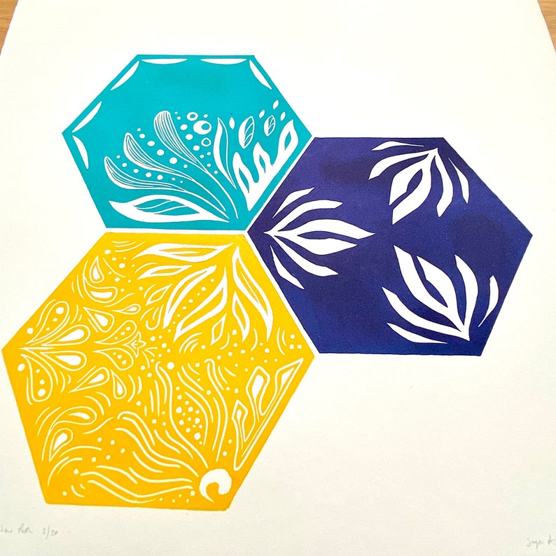 Original Linocut 'The New Path' Handprinted Lino Print, Barcelona Gaudi Inspired Print image 4