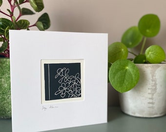 Original Linocut 'Succulent' Card, Handprinted Mini-Lino Print, House plant card