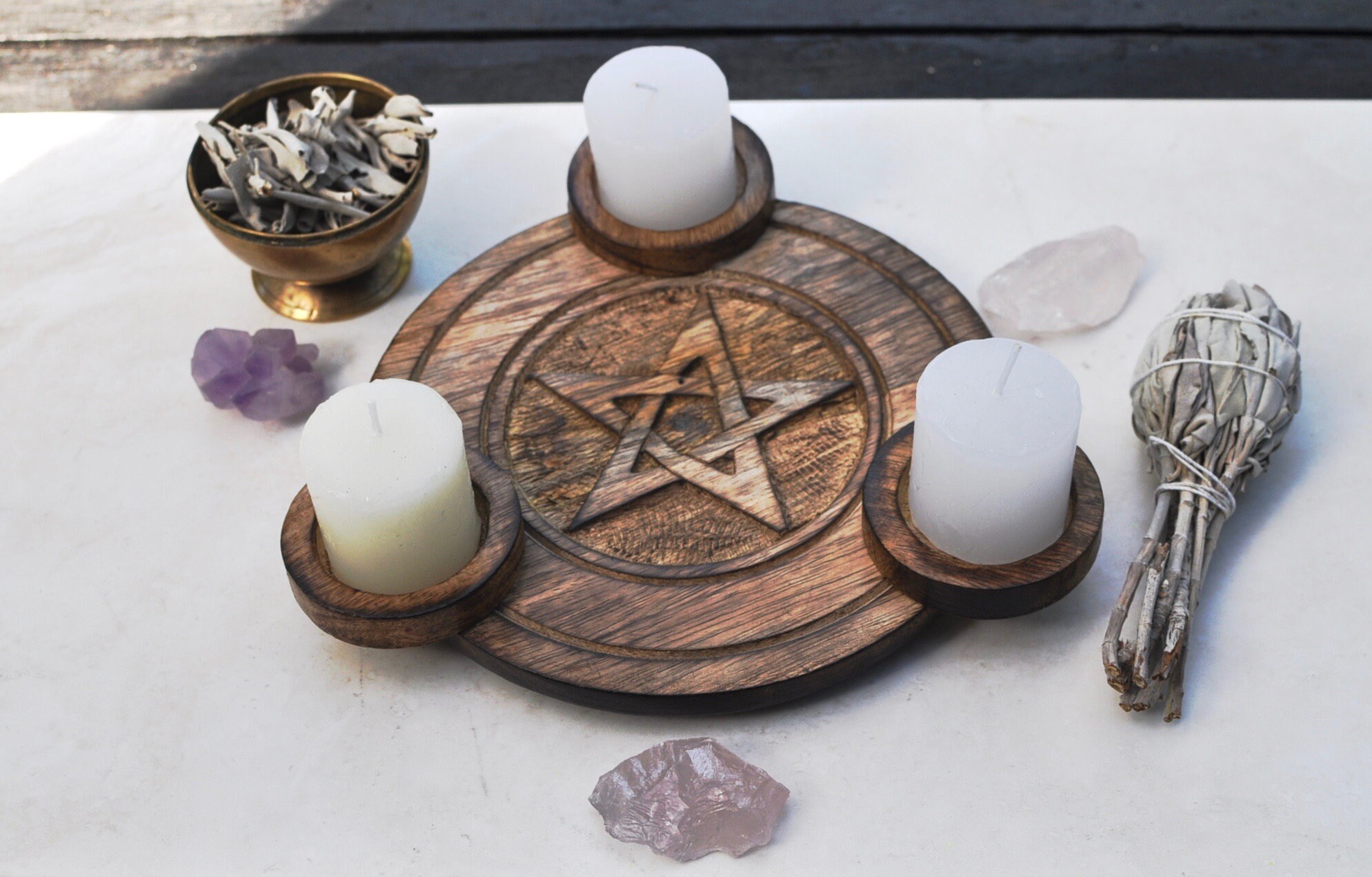 Wooden Pentagram Tea Light Candle Holder Candle Holders Etsy UK