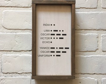 I Love You Morse Code Sign, Phonetic Alphabet Art, Farmhouse Style