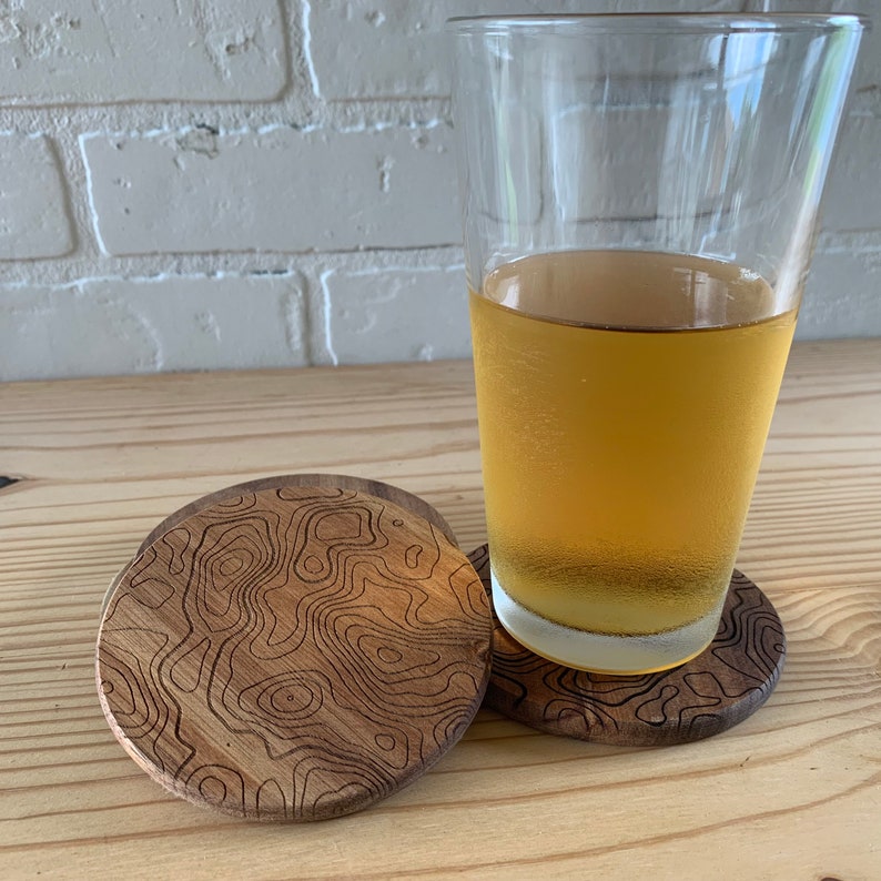 Buy Spring Gift, Topographic Map Engraved Wood Coasters, Topography