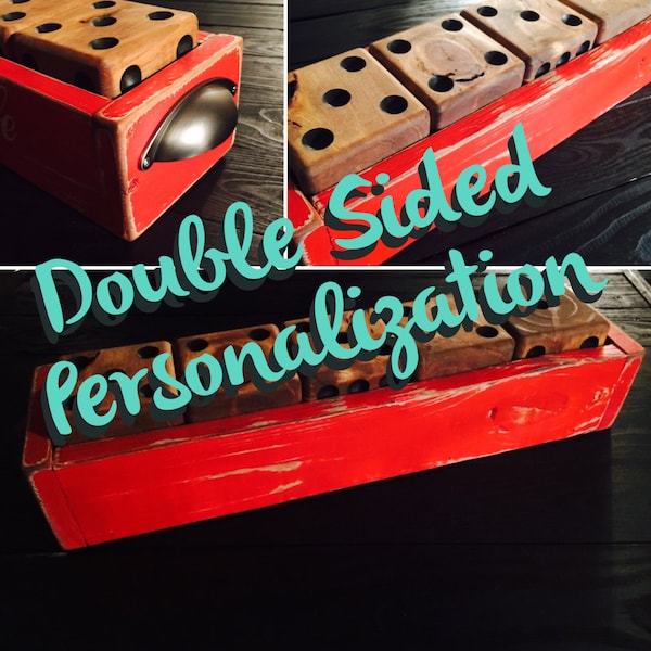 Double Sided Personalization for Yardzee Storage - Vintage style soda crate - Yard Dice - Wedding reception - Storage Crate  - Home Décor