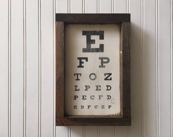 Vintage Eye Chart Sign, Home Decor, Wood Sign, Farmhouse Style Sign, Farmhouse Chic- Framed Wood Sign