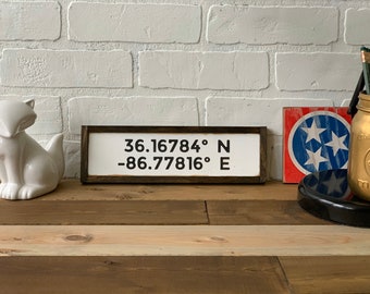 Custom Coordinates Sign, Hand Painted Reclaimed Wood, Hometown Gift