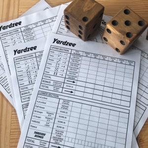 Feuille de pointage Yardzee, carte de pointage réutilisable, jeu de dés Yahtzee dans l'arrière-cour
