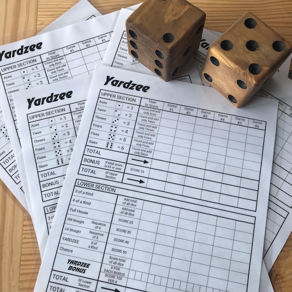 Yardzee Score Sheet, Reusable Score Card, Back Yard Yahtzee Dice Game