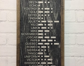 Morse Code Phonetic Alphabet Sign, Farmhouse Decor, Personalized Military Art