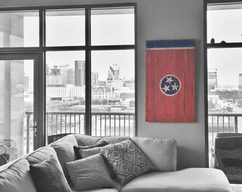 Handmade Tennessee State Pallet Flag, Reclaimed Wood Wall Art