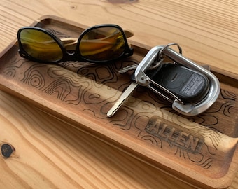 Personalized Engraved Wood Catch All Tray: Topographic Map Valet