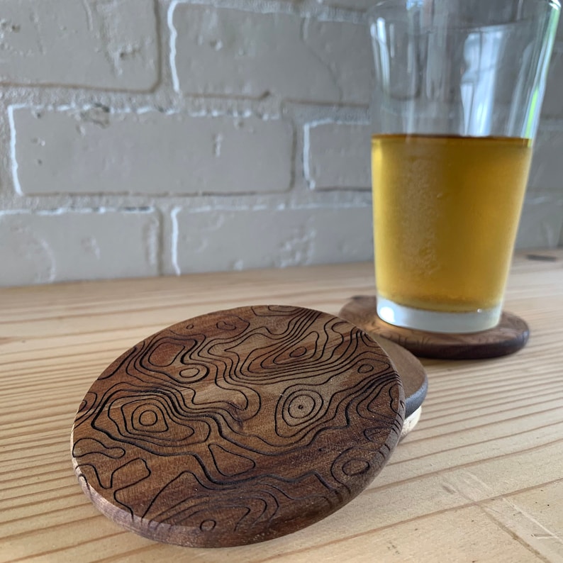 Buy Spring Gift, Topographic Map Engraved Wood Coasters, Topography