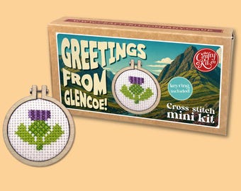 Greetings from Glencoe! (thistle) Mini Matchbox Cross Stitch Kit