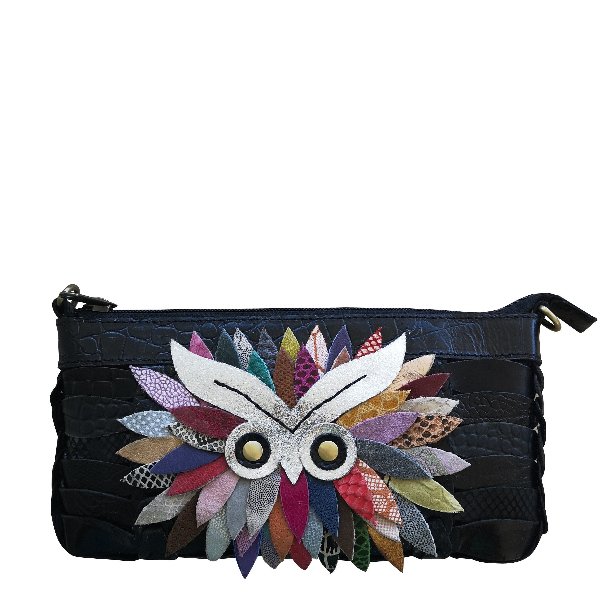 Style Jen in black/multi. The smaller braided owl shoulder bag/clutch from Octopus Denmark