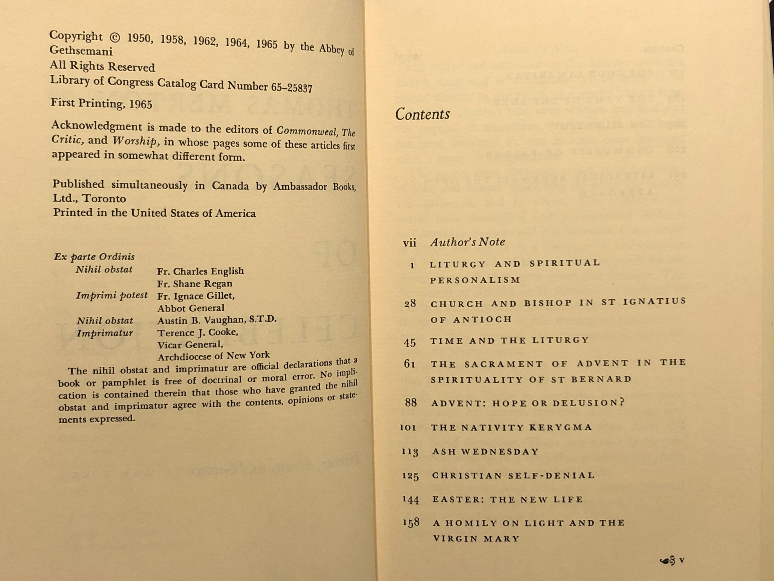 Seasons of Celebration by Thomas Merton (1965) first edition book
