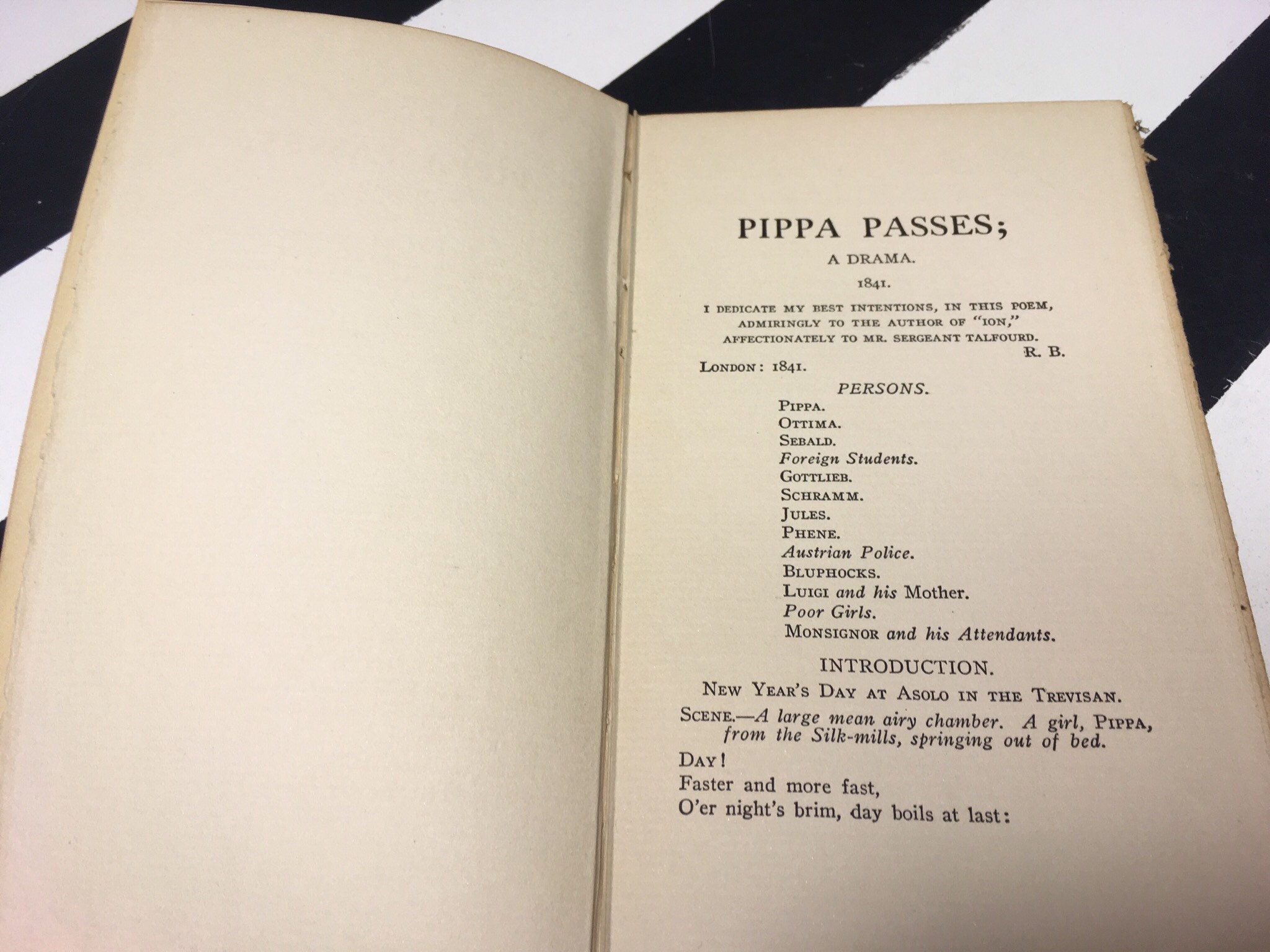 Pippa Passes A Drama by Robert Browning (1841) hardcover book