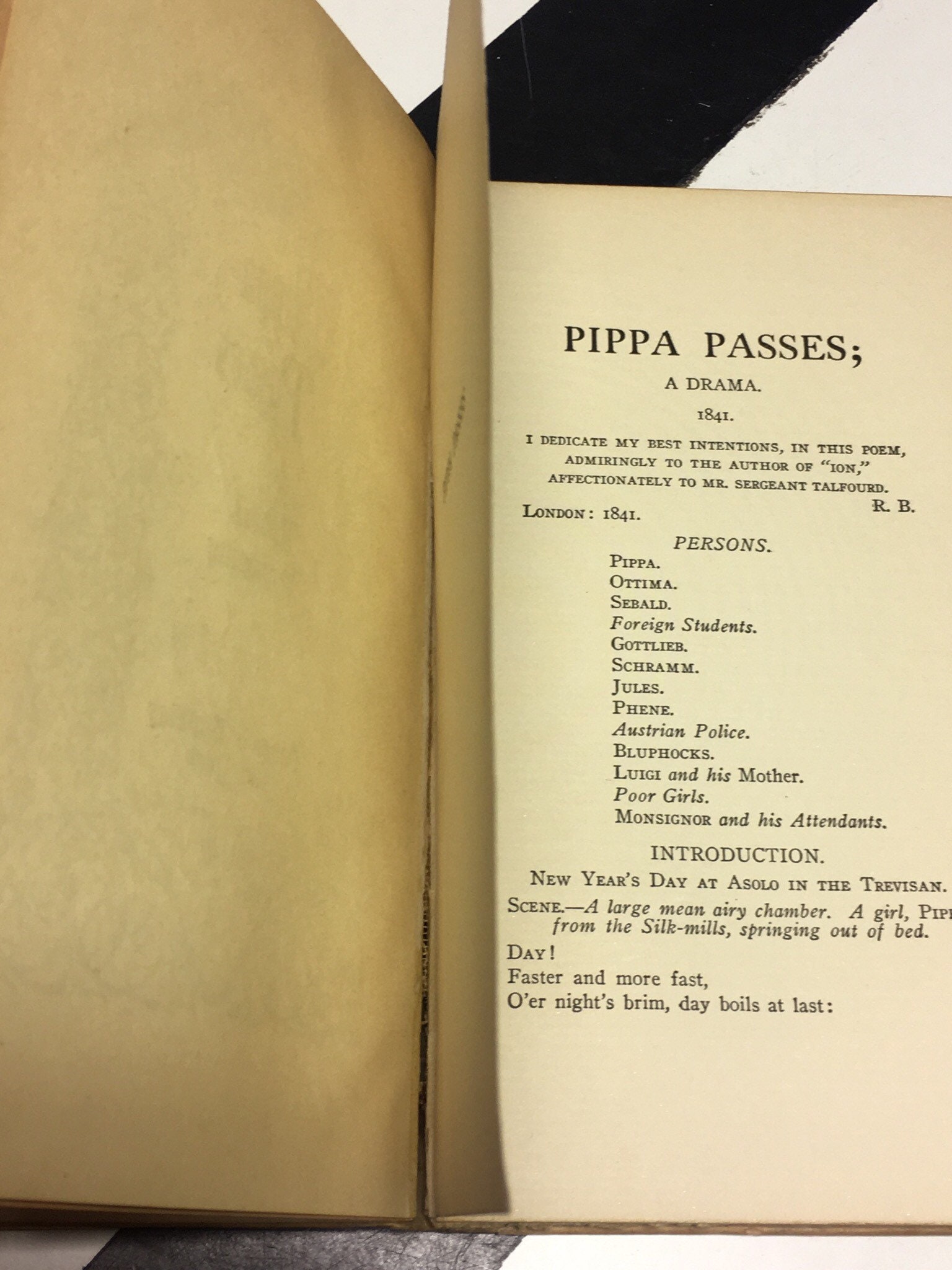 Pippa Passes A Drama by Robert Browning (1841) hardcover book