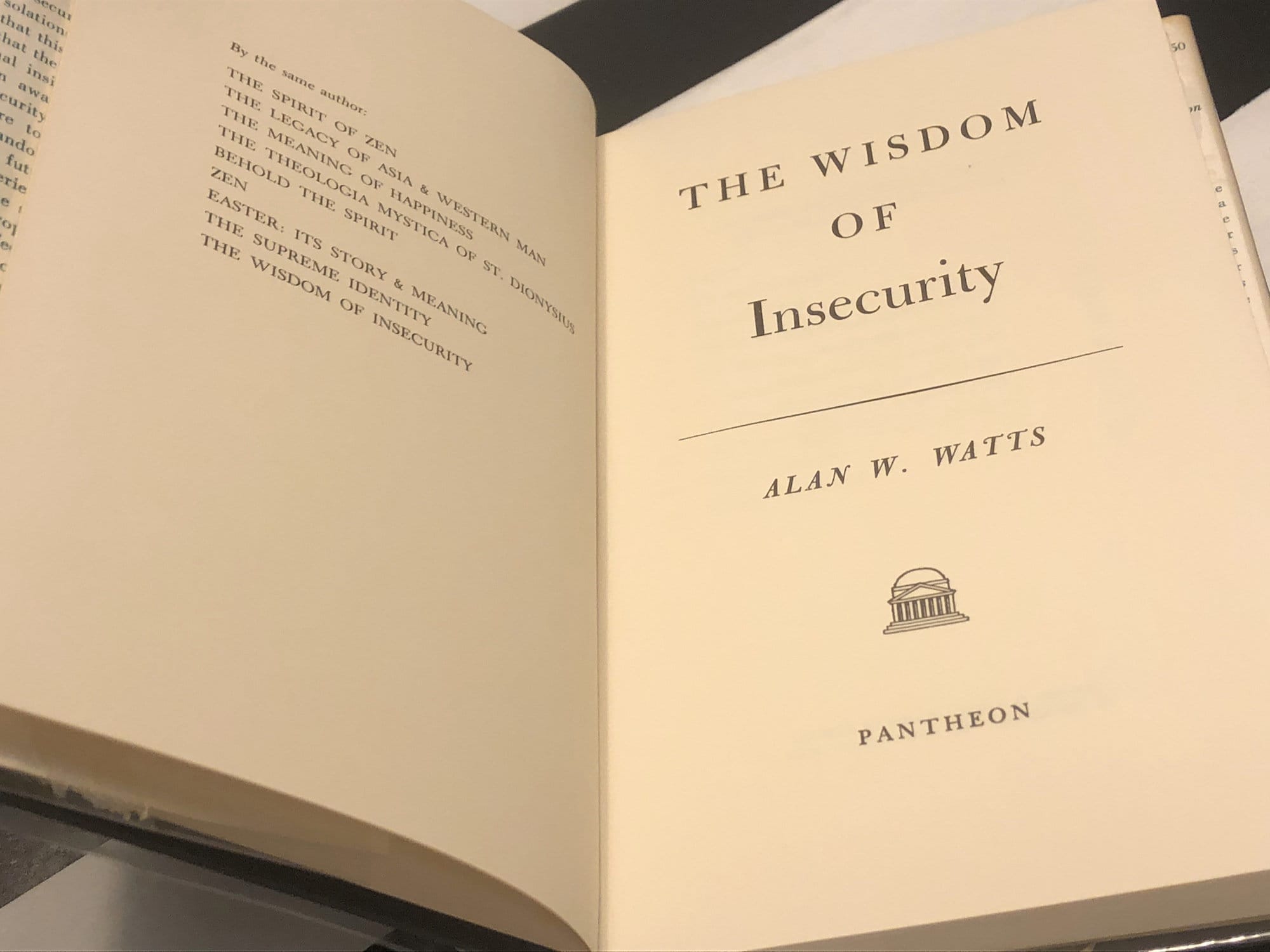 The Wisdom of Insecurity by Alan W. Watts (1951) hardcover book
