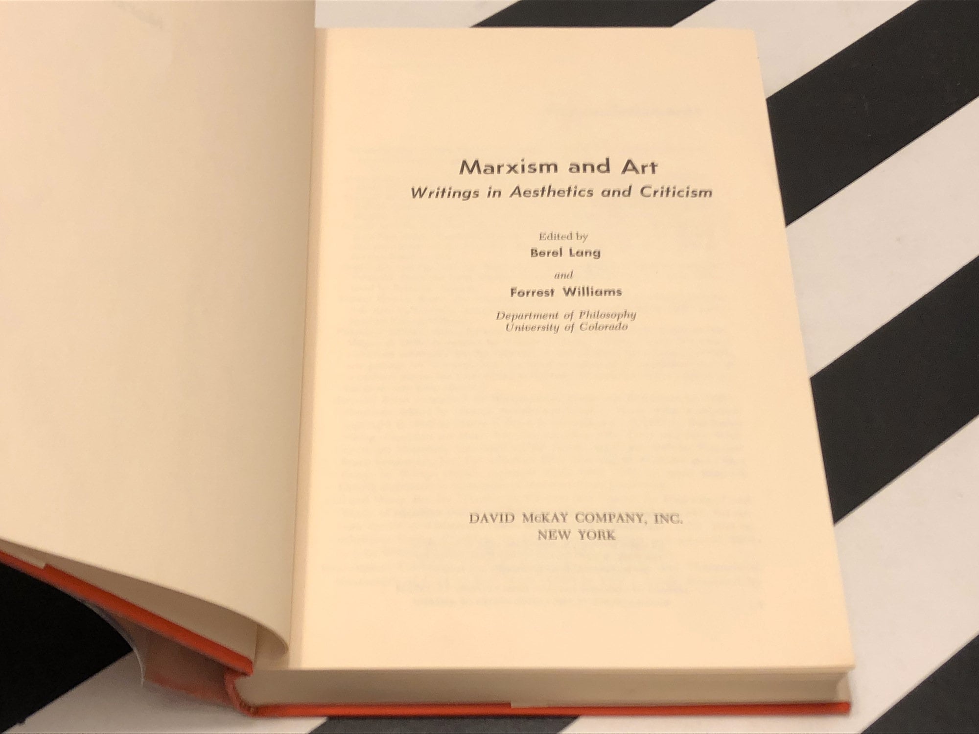 Marxism & Art by Berel Lang and Forrest williams (1972) first edition book