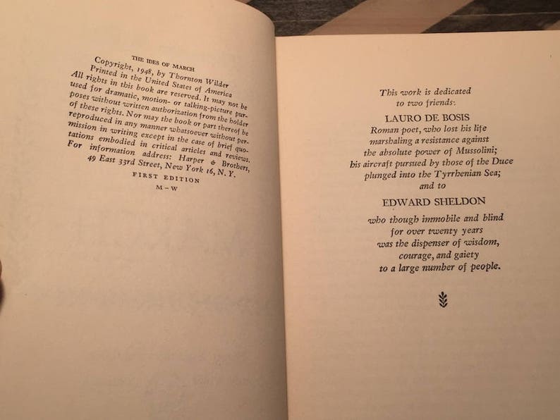 Die Iden des März von Thornton Wilder 1948 erste Ausgabe Etsy.de