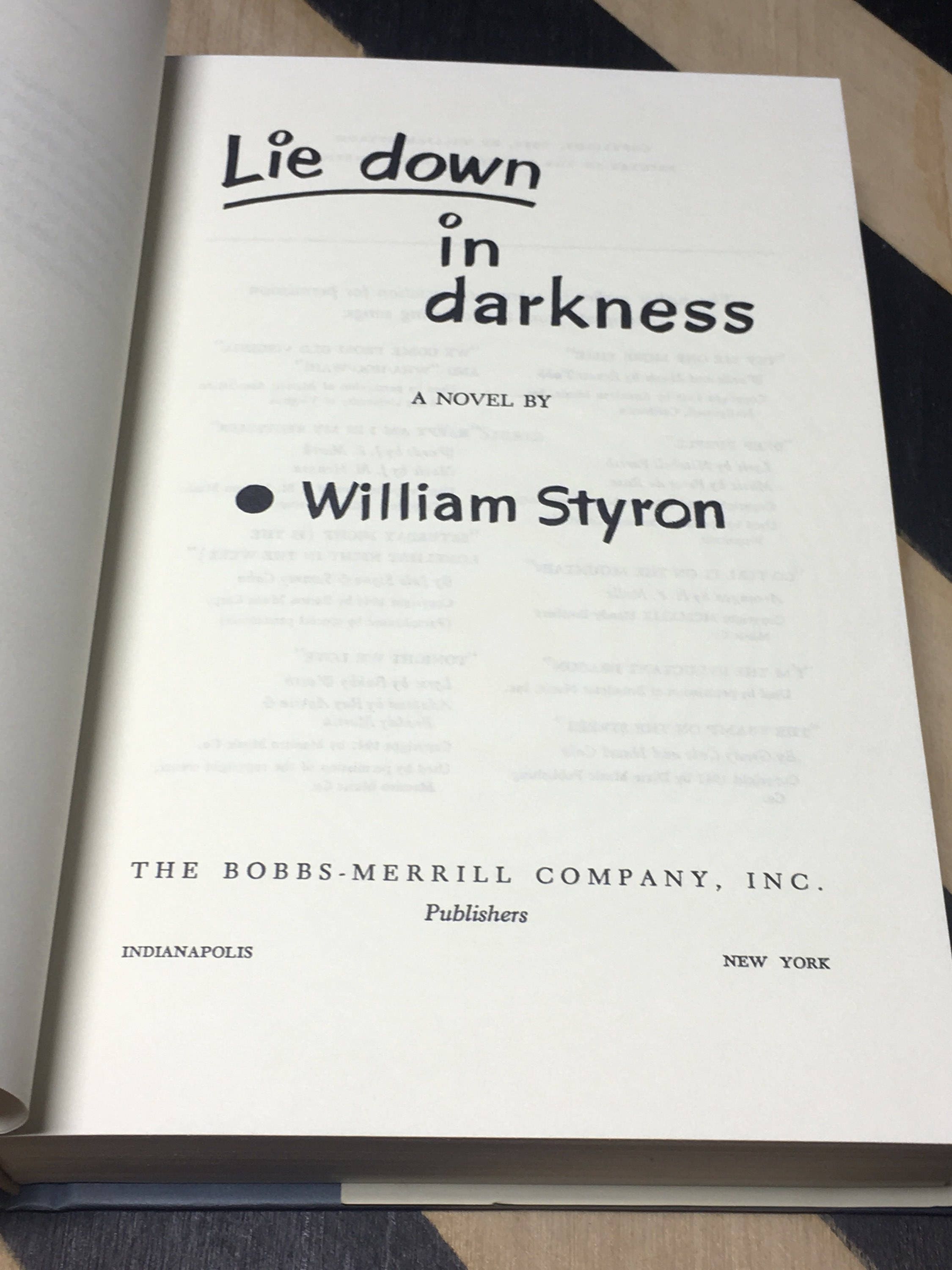 Lie Down in Darkness A Novel by William Styron (Facsimile of the First