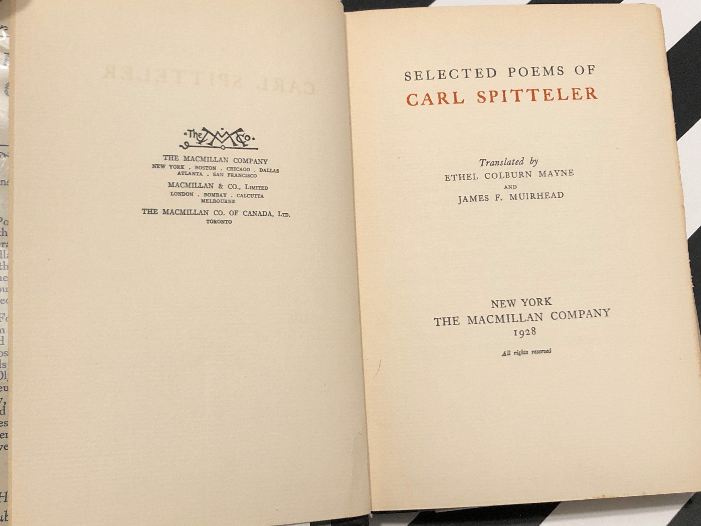 Selected Poems by Carl Spitteler (1928) first edition book